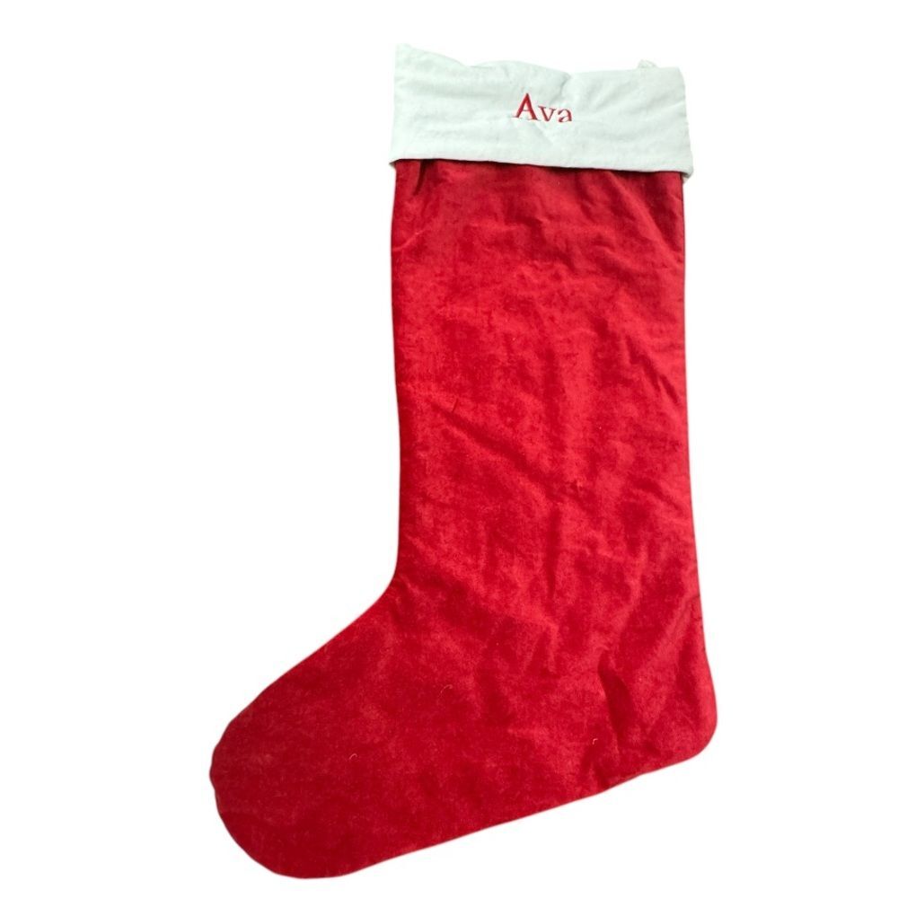 Pottery Barn Red Velvet Super X- Large Holiday Christmas Stocking Monogram Ava